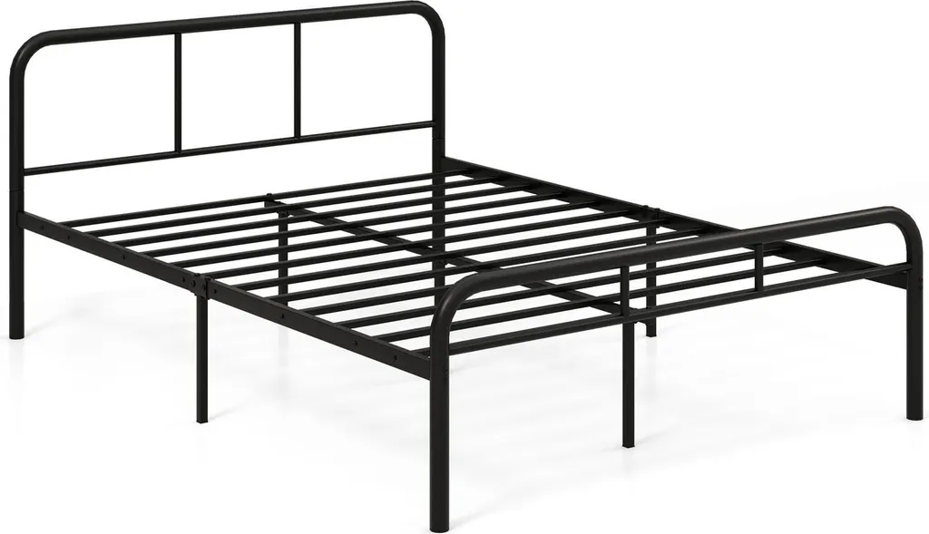 Cadre de lit 140x190 cm en métal noir idéal pour chambre adulte ou amis