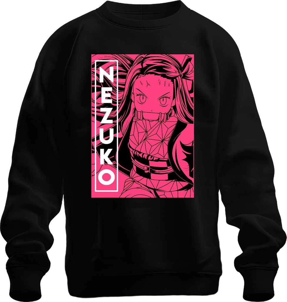 Nezuko Demon Slayer Kimetsu no Yaiba Bambus Beißstück Rosa Uni Sweatshirt Pullover, Schwarz, S