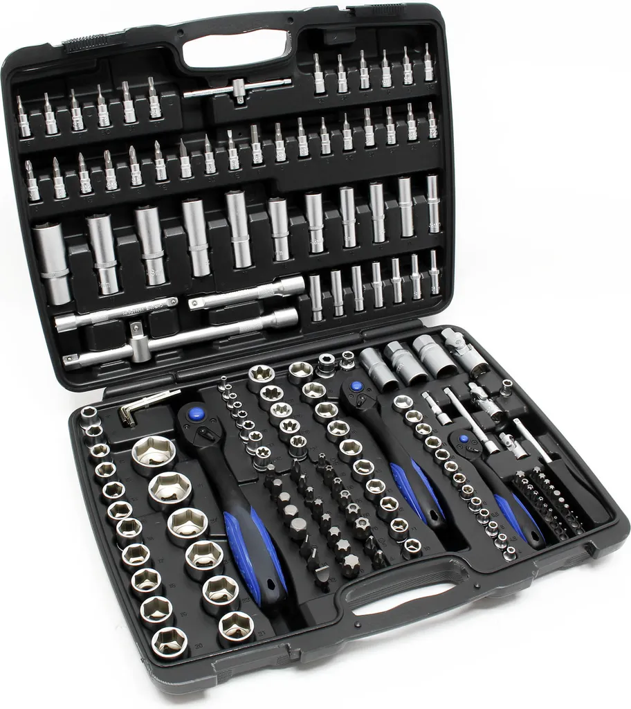 Coffret de 172 Clés à Douille et Cliquets 1/4" 3/8" 1/2" en Acier Chrome