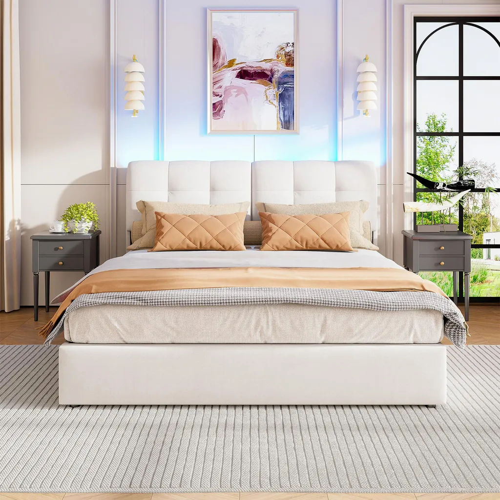 Lit double 140x200 cm avec coffre de rangement, idéal pour petit espace - 2