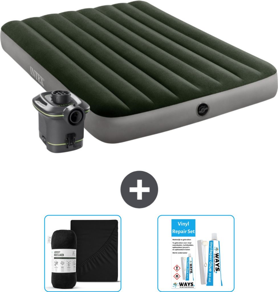 Intex Airbed - Doppelbett - 137 x 191 x 25 cm - Grün - Inklusive Pumpe - Spannbettuch en Reperaturset