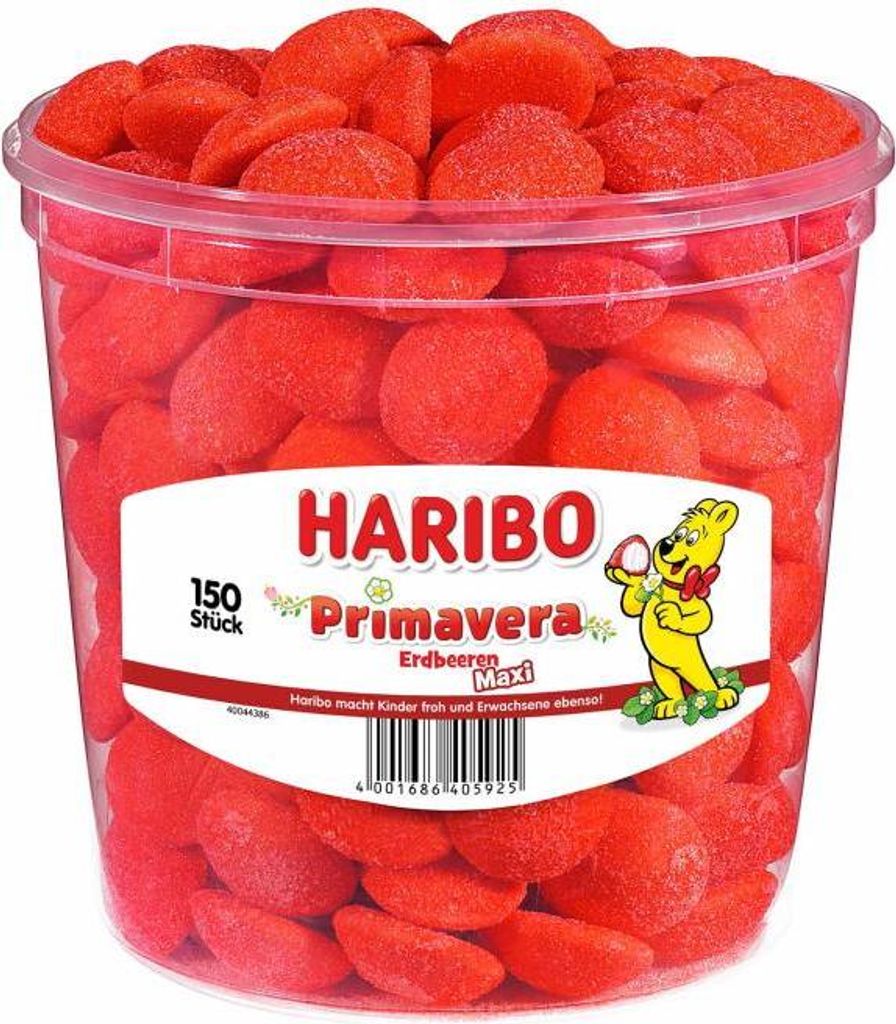 Haribo 47505, Hartes Gummi, 1,05 kg, Erdbeere, Rot, 1603 kJ, 377 kcal