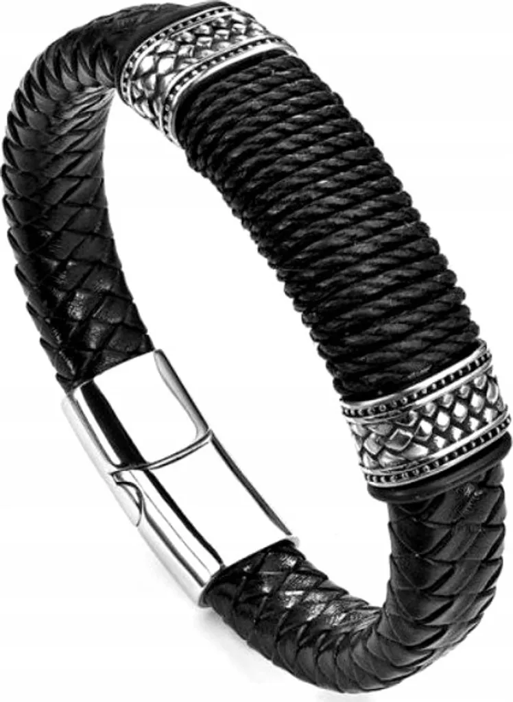Bracciale Uomo In Vera Pelle Bovina Con Chiusura Magnetica In Acciaio Inox Lucido - Regalo In Elegante Confezione - 20cm, Leggero, Ipoallergenico - 4