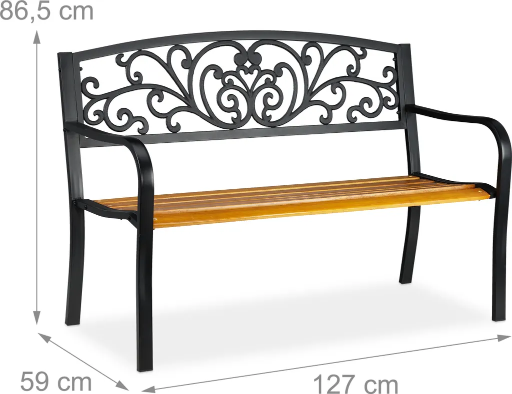 Banc de jardin bois et métal résistant aux intempéries relaxdays - 4