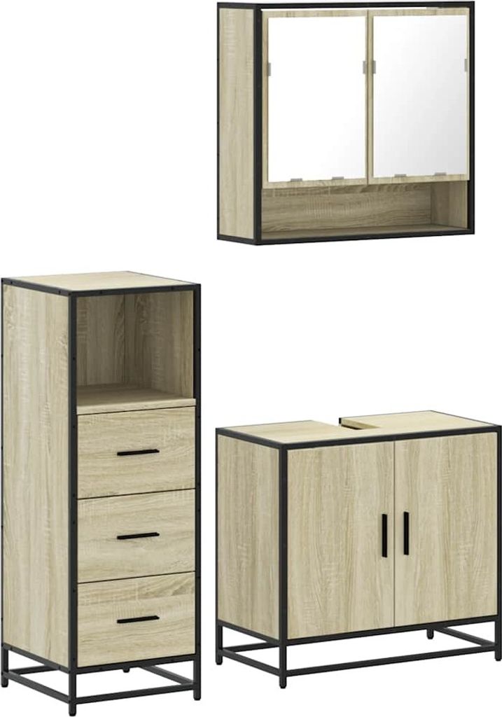 3-tlg. Badmöbel-Set Sonoma-Eiche Holzwerkstoff