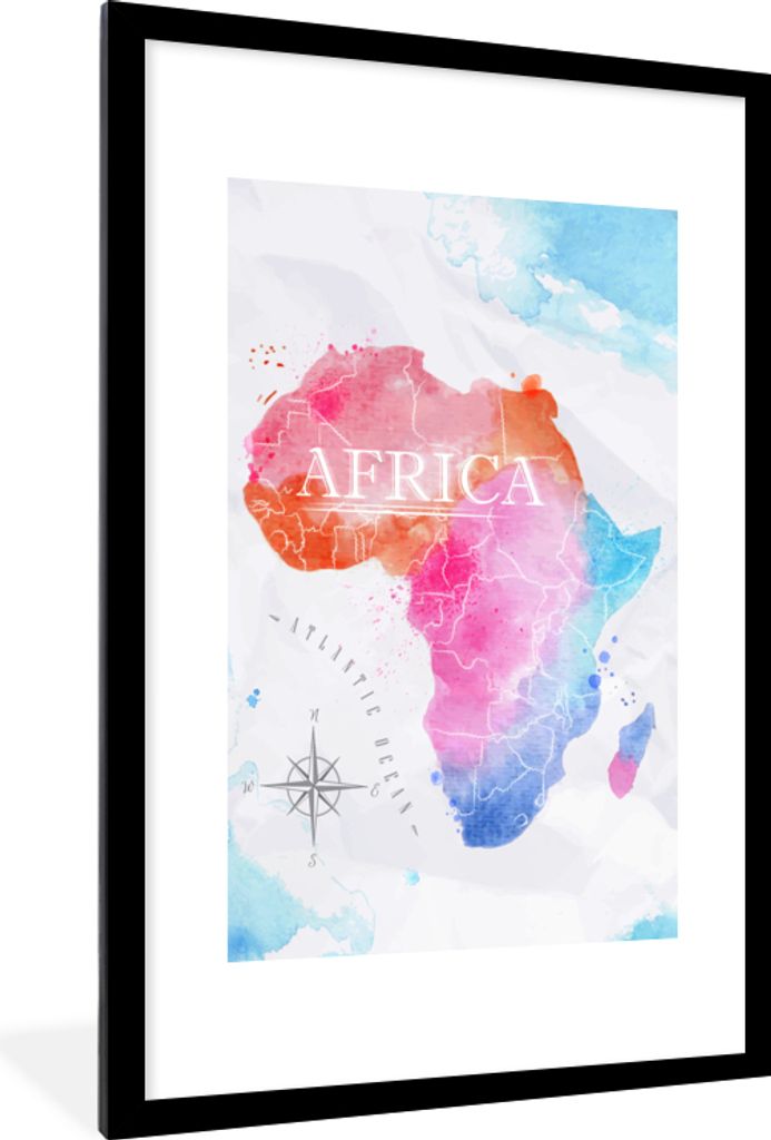 MuchoWow MuchoWow Gerahmtes Poster Afrika - Farben - Ölfarben 60x90 cm - Poster mit zchwarzem Bilderrahmen - Dekoration - Wandposter Wohnzimme...