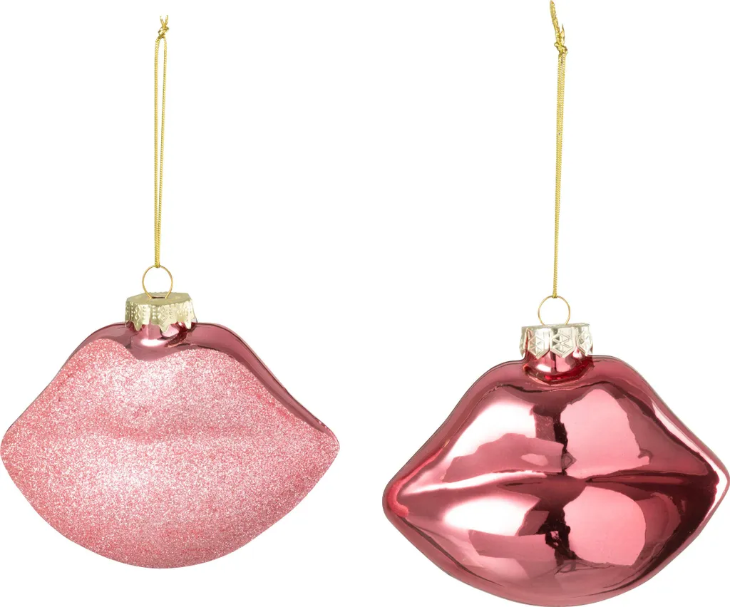 Décoration Murale Lèvres en Verre Rose J-Line - Set de 2 Objets Design