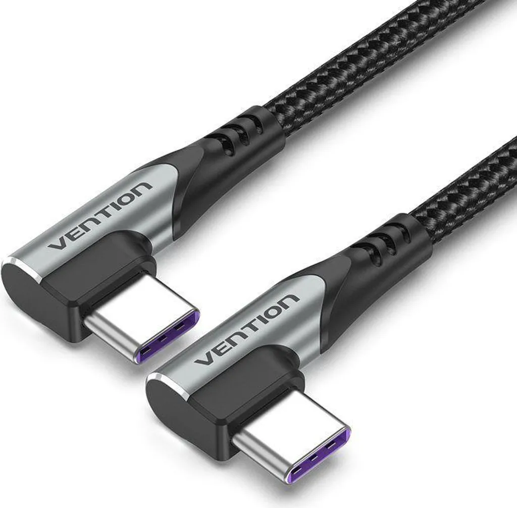 Câble USB-C 1m Anti-Torsion - Connecteur Coudé 90° en Aluminium Gris Vention