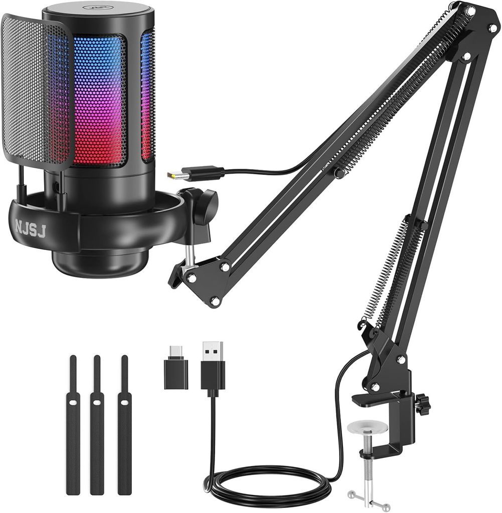 Coole dynamische RGB-Lichter Gaming Mikrofon mit Stummschalttaste, Popfilter, RGB Mikrofon für YouTube Twitch Podcast Streaming Studio