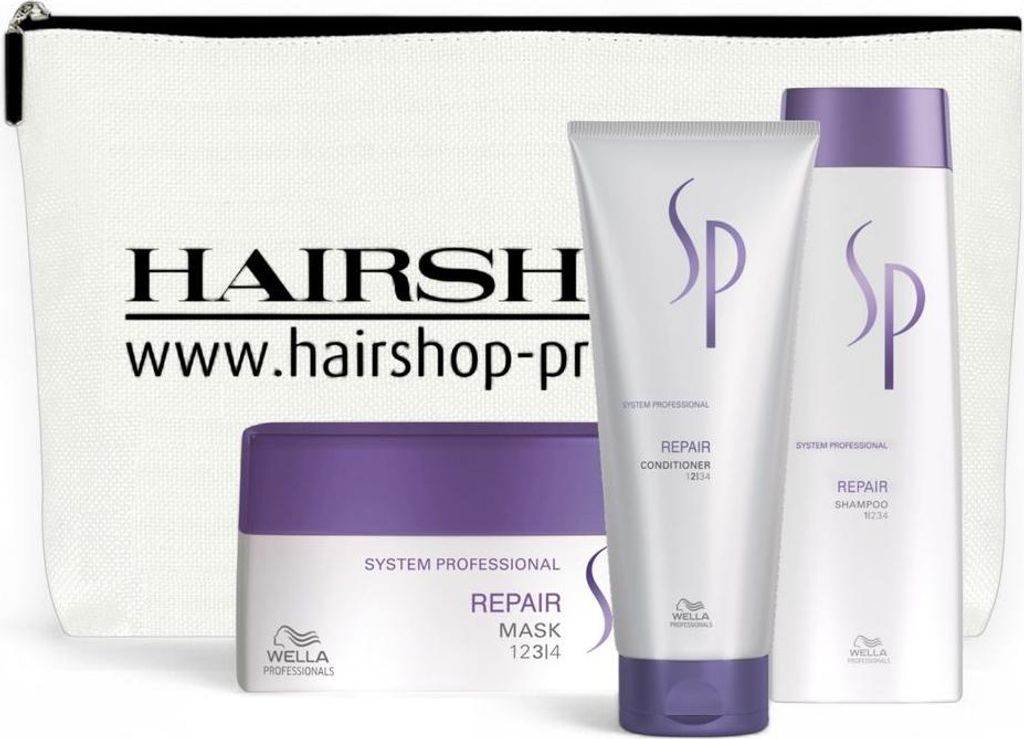 Wella SP System Professional Repair Set - Shampoo 250 ml + Conditioner 200 ml + Mask 200 ml + Kosmetikbeutel gratis