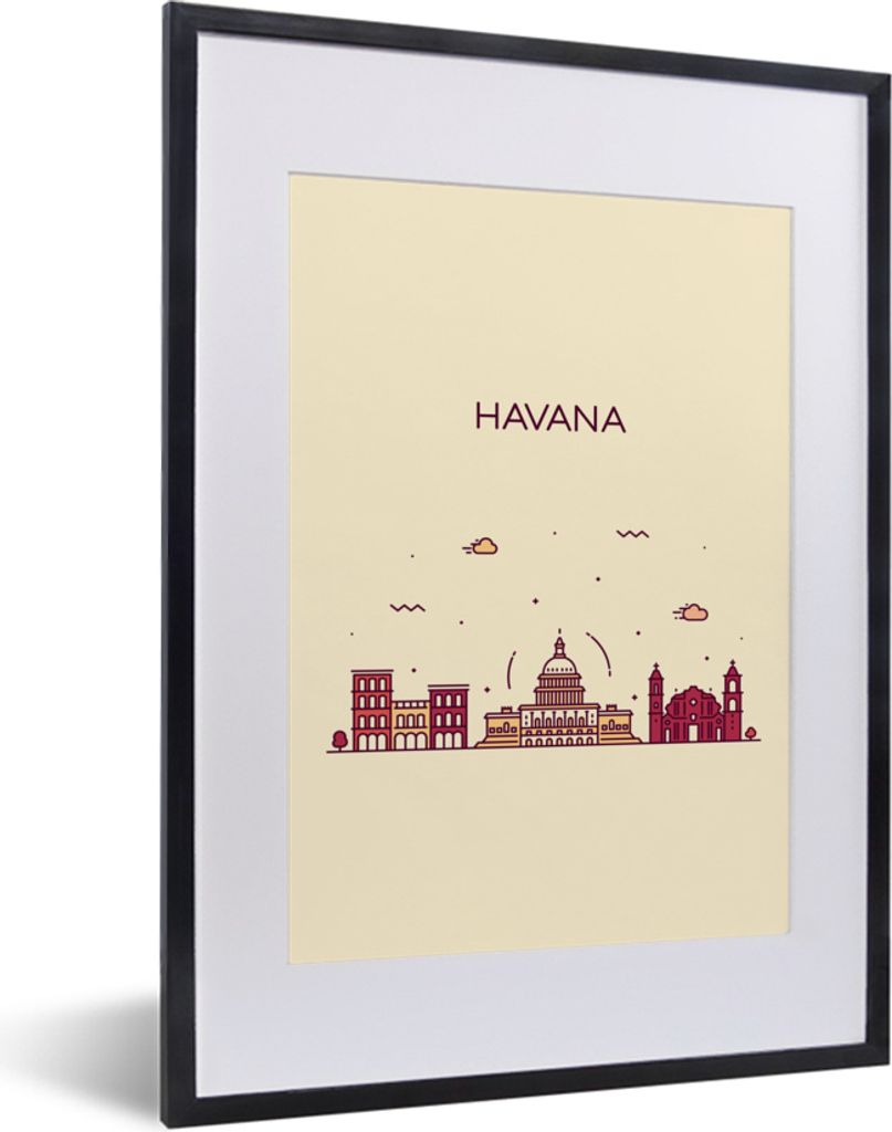 MuchoWow MuchoWow Gerahmtes Poster Havanna - Kuba - Skyline 30x40 cm - Poster mit zchwarzem Bilderrahmen - Wandposter Schlafzimmer