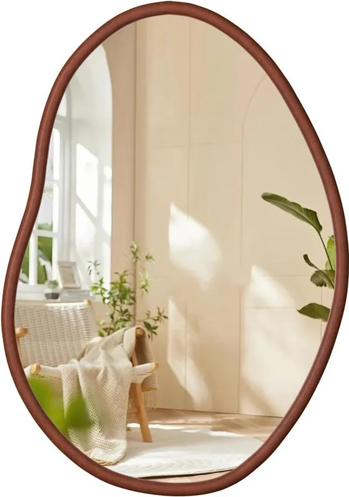 Miroir mural asymétrique avec cadre en bois brun foncé, 56x82 cm