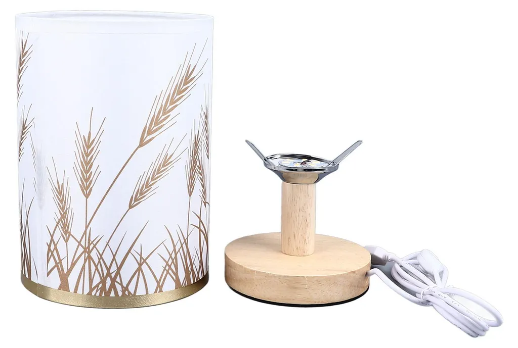 Luminaire de chevet LED en paille de blé et socle bois avec port USB