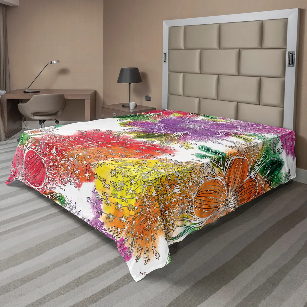 Drap de lit pour décoration de chambre fleurs abstraites 275 x 260 cm