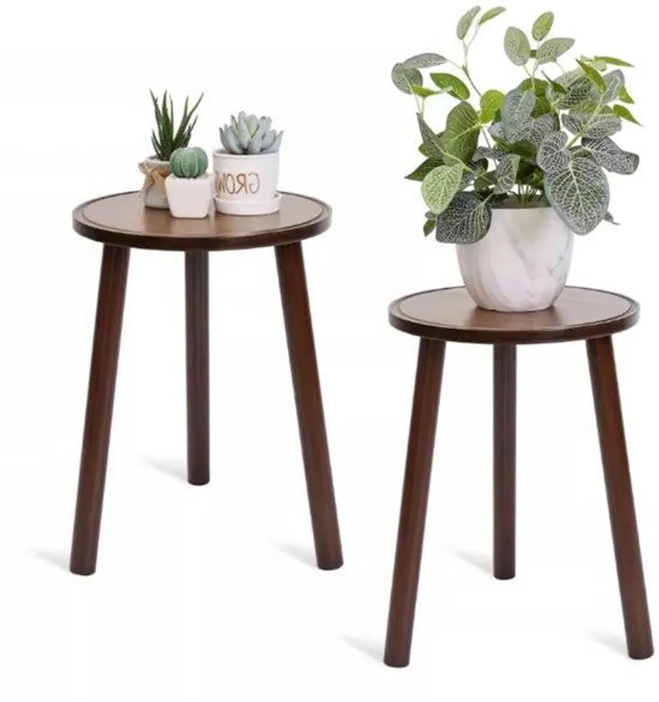 Tables d'appoint rondes en bambou : lot de 2 guéridons gigognes bois