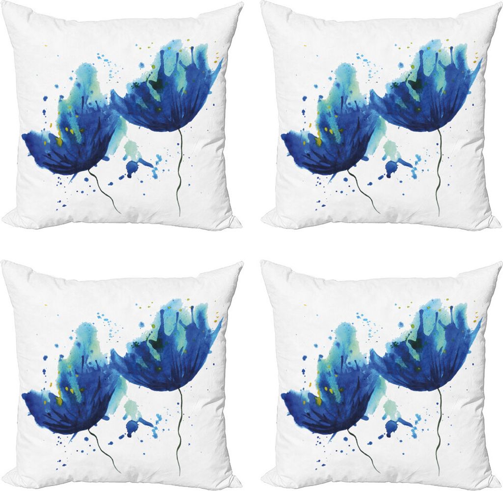 ABAKUHAUS Blau Kissenbezug Set (4 Stück), Floral Abstrakte Kunst, Moderner Doppelseitiger Digitaldruck, 60 cm x 60 cm, Hellblau und Blau