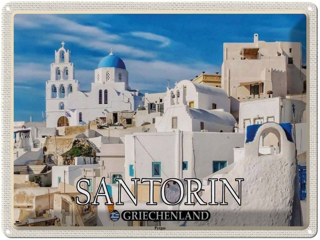 vianmo Blechschild 30x40 cm Santorin Griechenland Pyrgos Dorf Bildmotiv Reisemotiv Abenteuer Reisen