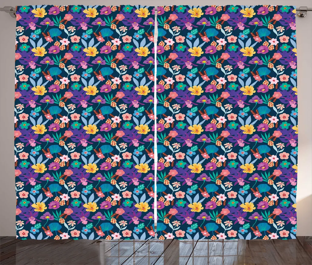 Rideaux à Fleurs Endémiques avec Crochet et Ruban Froncé 280 x 225 cm