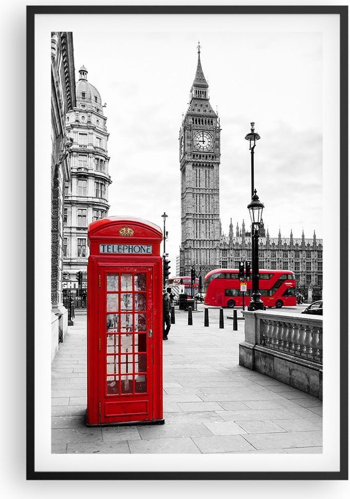 Gerahmtes Poster - Schwarzer Rahmen - Schuppen Telefon London - 61x91,5 cm - Wand Bild - Wanddeko - Wandbilder - Wandposter - Bilderrahmen - Bilder...