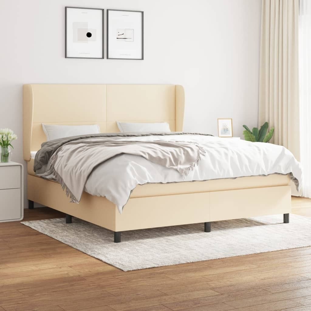 The Living Store Boxspringbett mit Matratze Creme 160x200 cm Stoff