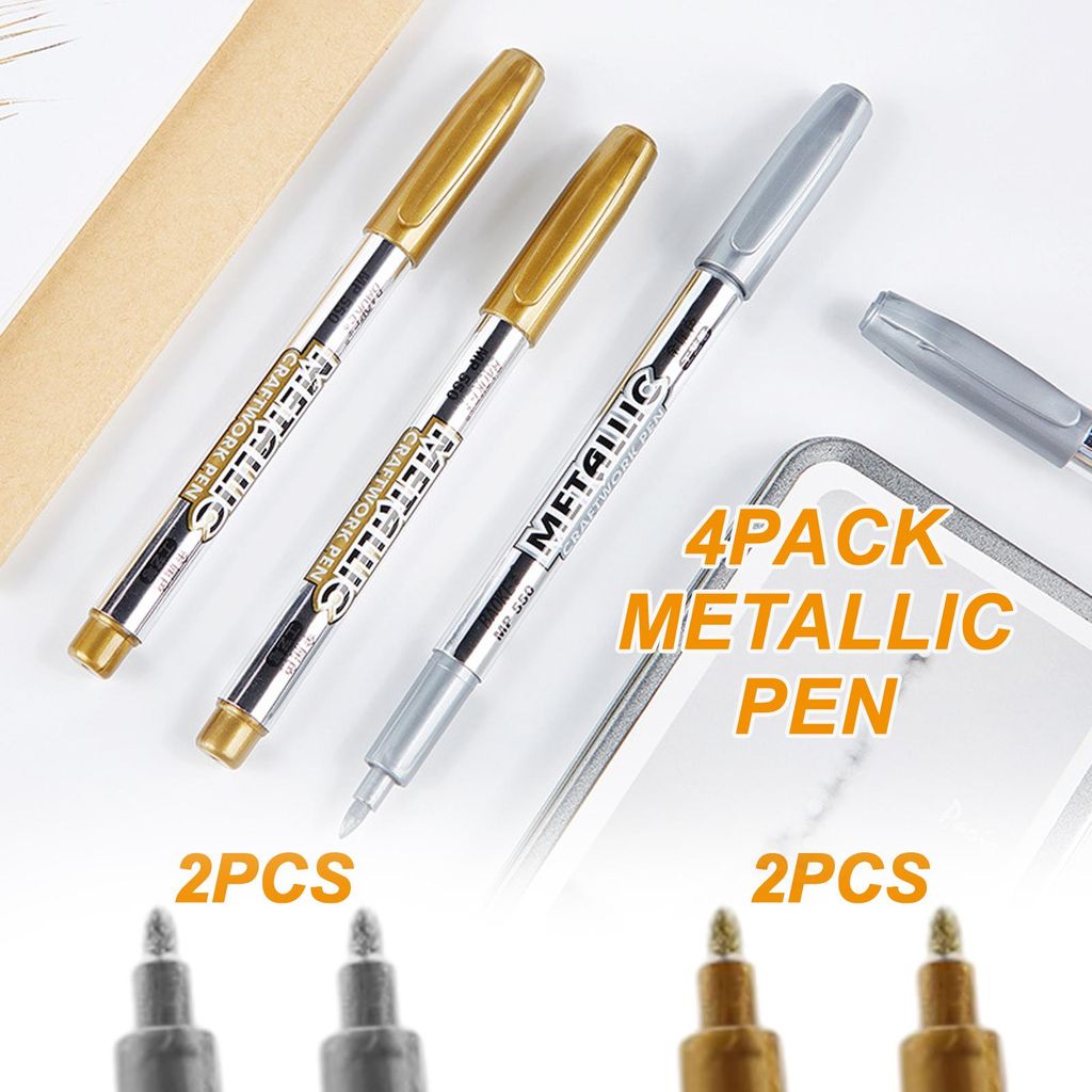 Metallic-Markierungsstifte, 4 Stück, Metallic-Stifte, silberner und goldener Schreibstift, goldener Markierstift, silberner Tintenstift, permanent...