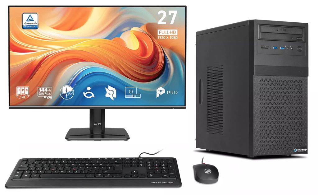 Ankermann Office komplett PC Büro, Intel Core i5-10500, 16GB RAM, 480GB NVMe SSD, Windows 11, WLAN, MSI PRO MP 27 Zoll E14A Full-HD Monitor, Maus ...