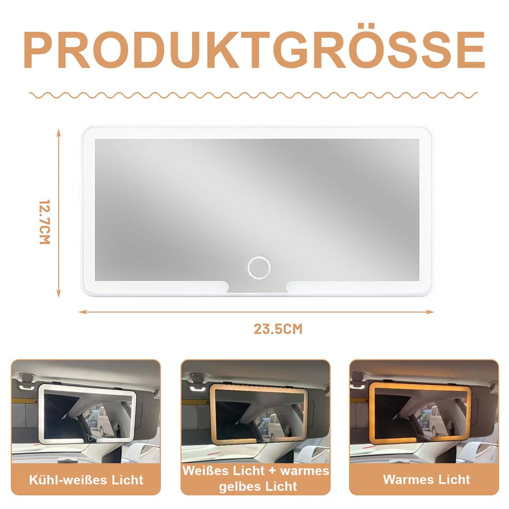 Auto-Sonnenblenden-Schminkspiegel,Schwarz mit vierseitiger Produktbild 4