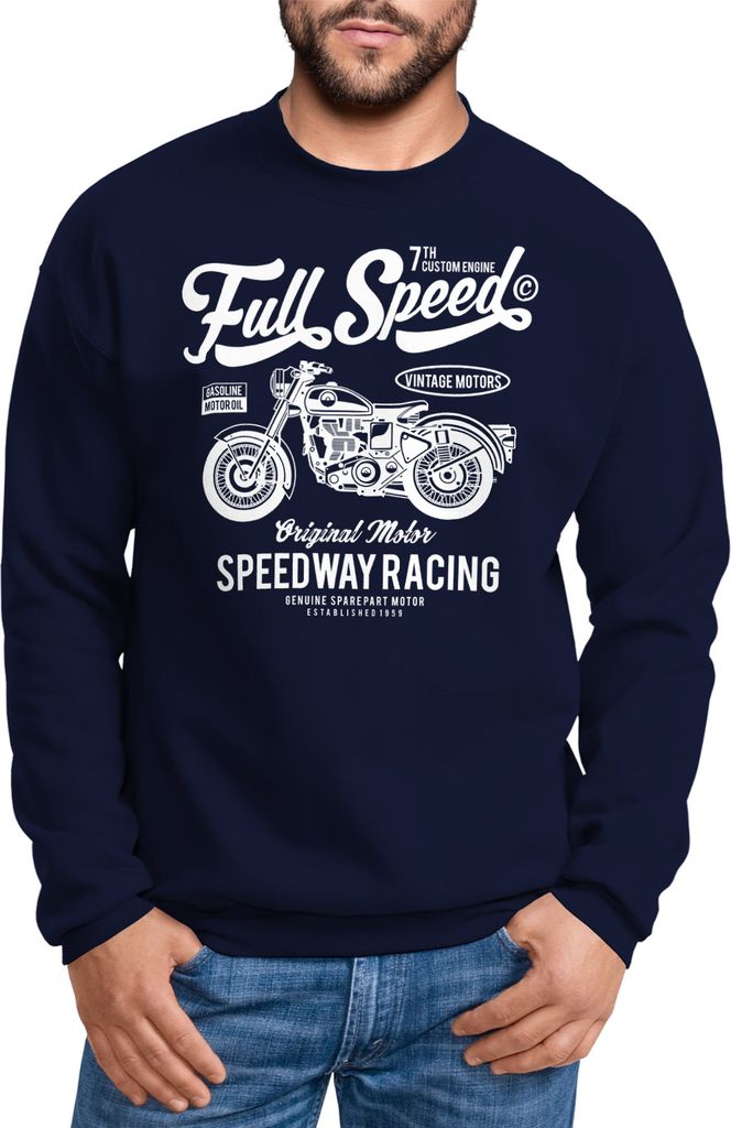 Sweatshirt Herren Motorrad Bike Retro Full Speed Rundhals-Pullover Neverless navy 4XL