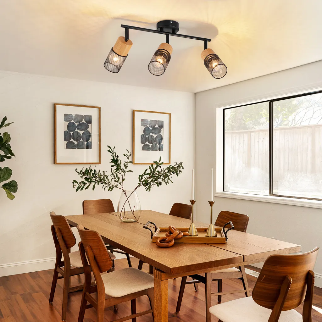 Spot de Plafond en Bois Rétro avec 3 Projecteurs Pivotants pour Salon - 7