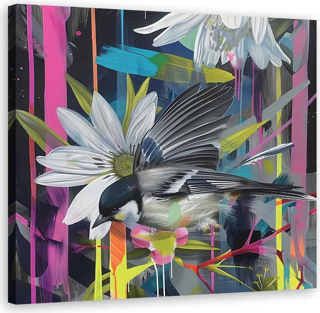 Leinwandbild Kolorowa Abstrakcja Z Ptakiem 60x60 Feeby Bunt bild für die wand bereit zum aufhängen