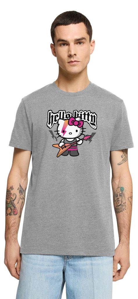 Spreadshirt Hello Kitty E-Gitarre Rock Style Männer Premium T-Shirt, XL, Grau meliert