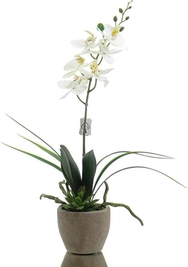 GASPER Orchideenarrangement Weiß im schwarzen Topf 45 cm - Kunstblumen