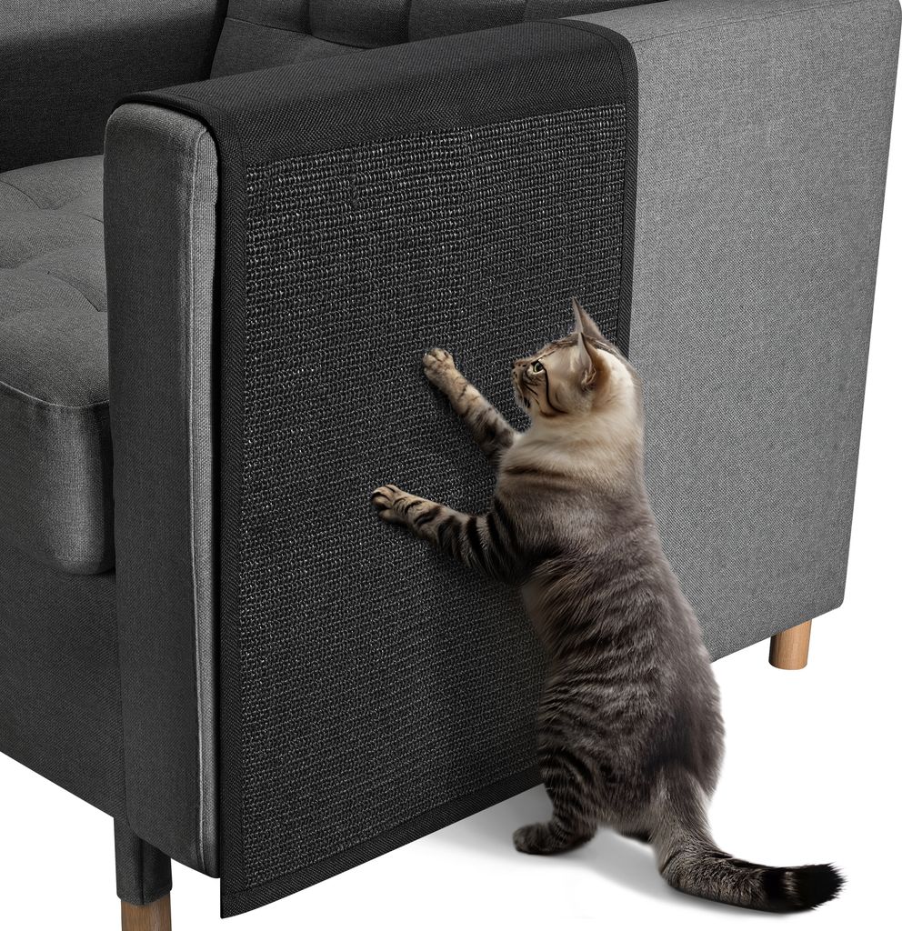 Navaris Katzen Kratzmatte Kratzschutz Sofa - Sisal Kratzteppich 130 x 45 cm für Katze - Couch Katzenkratzmatte - auch für Hunde geeignet - Schwarz