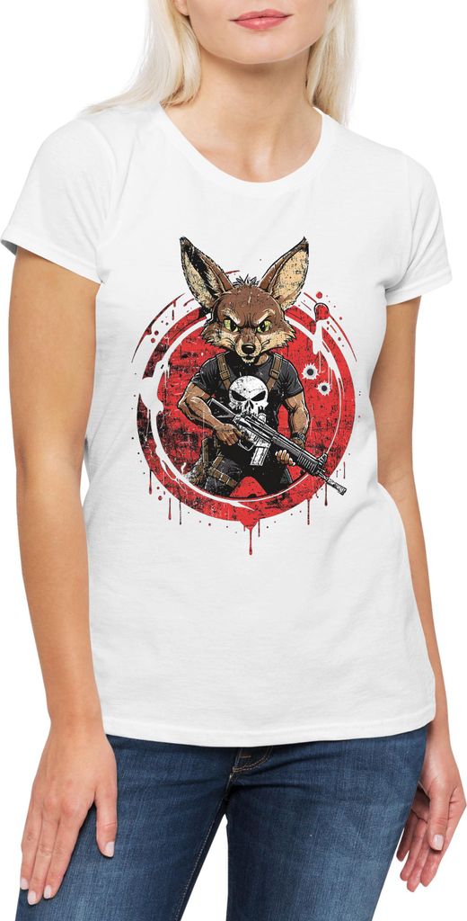 Urban Backwoods Vigilante Coyote, Damen T-Shirt, Farbe: Weiß, Größe: XL