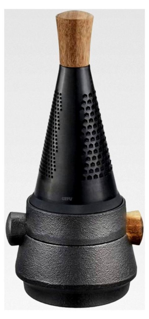 Spicetower X-PLOSION – Gusseisen-Set mit Turmreibe (fein/grob), Deckel als Schale/Standfuß, Stößel mit Akazienholzgriff
