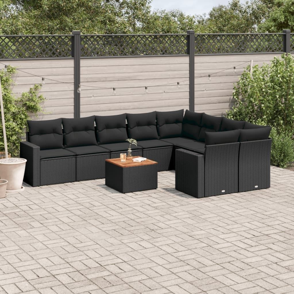 Design 10-tlg. Garten-Sofagarnitur mit Kissen Schwarz Poly Rattan, Gartenmöbel-Sets 2024 Neu