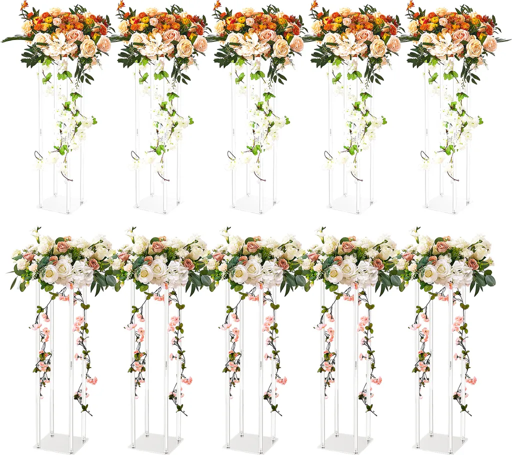 Présentoir Fleurs Acrylique 10x 60cm Structure Géométrique - Mariage