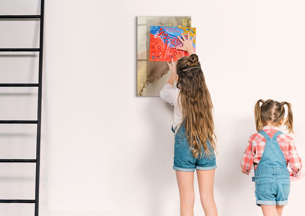 Magnetische Notiztafel - Schwarzer Marker + Schwamm + Magnete - 40 x 60 cm - Glänzender Marmor