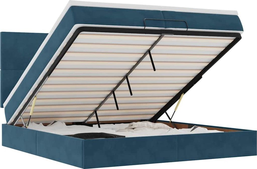 vidaXL Ottoman-Bett mit Matratzen & LED Dunkelblau 200x200 cm Samt