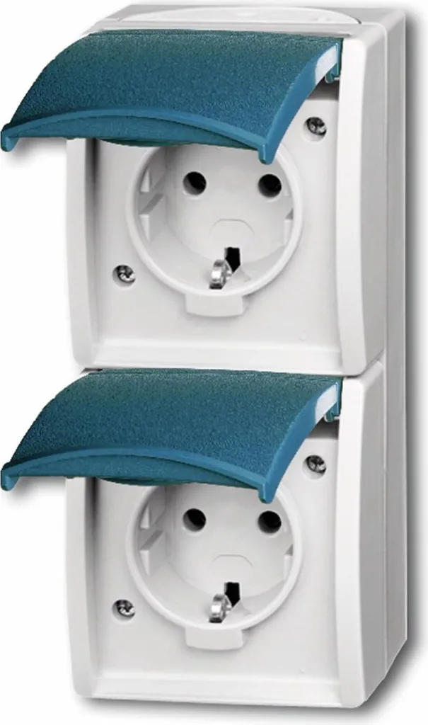 Prise de courant double verticale étanche IP44 Busch-Jaeger Ocean grise