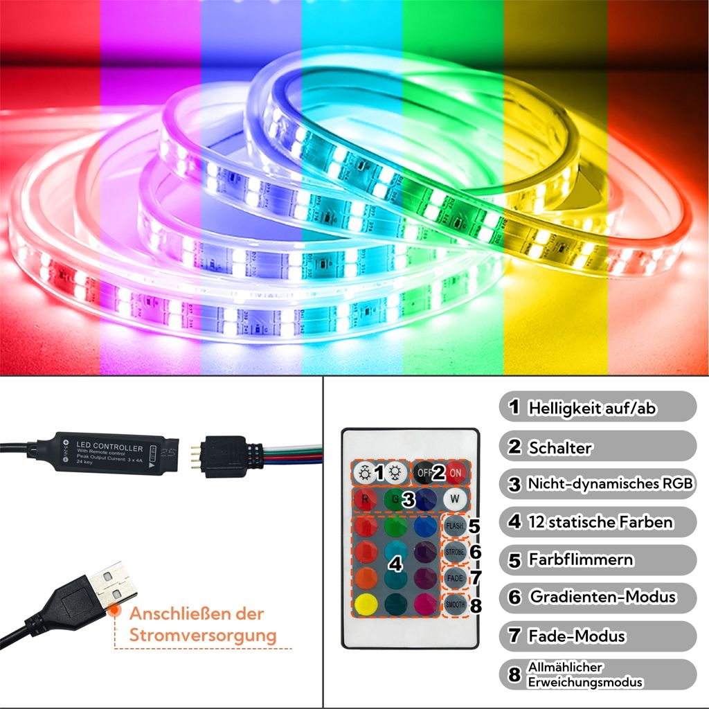 CLIPOP Nachttisch mit LED, 3 Schubladen, 1 Oberer Stauraum, Produktbild 8