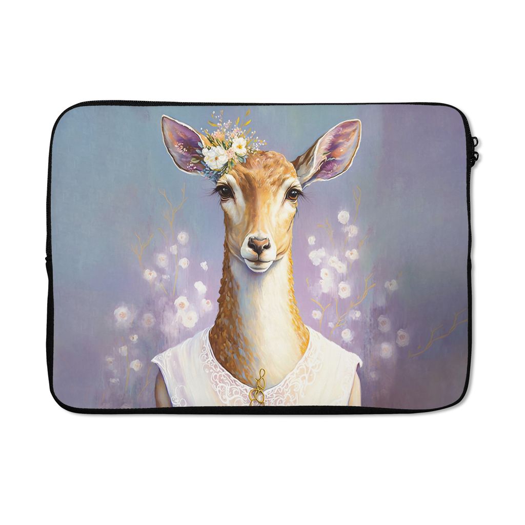 MuchoWow Laptop Hülle 13 Zoll Hirsche - Blumen - Gemälde - Porträt - Tiere Laptoptasche - Laptophülle - Sleeve - Rundumschutz