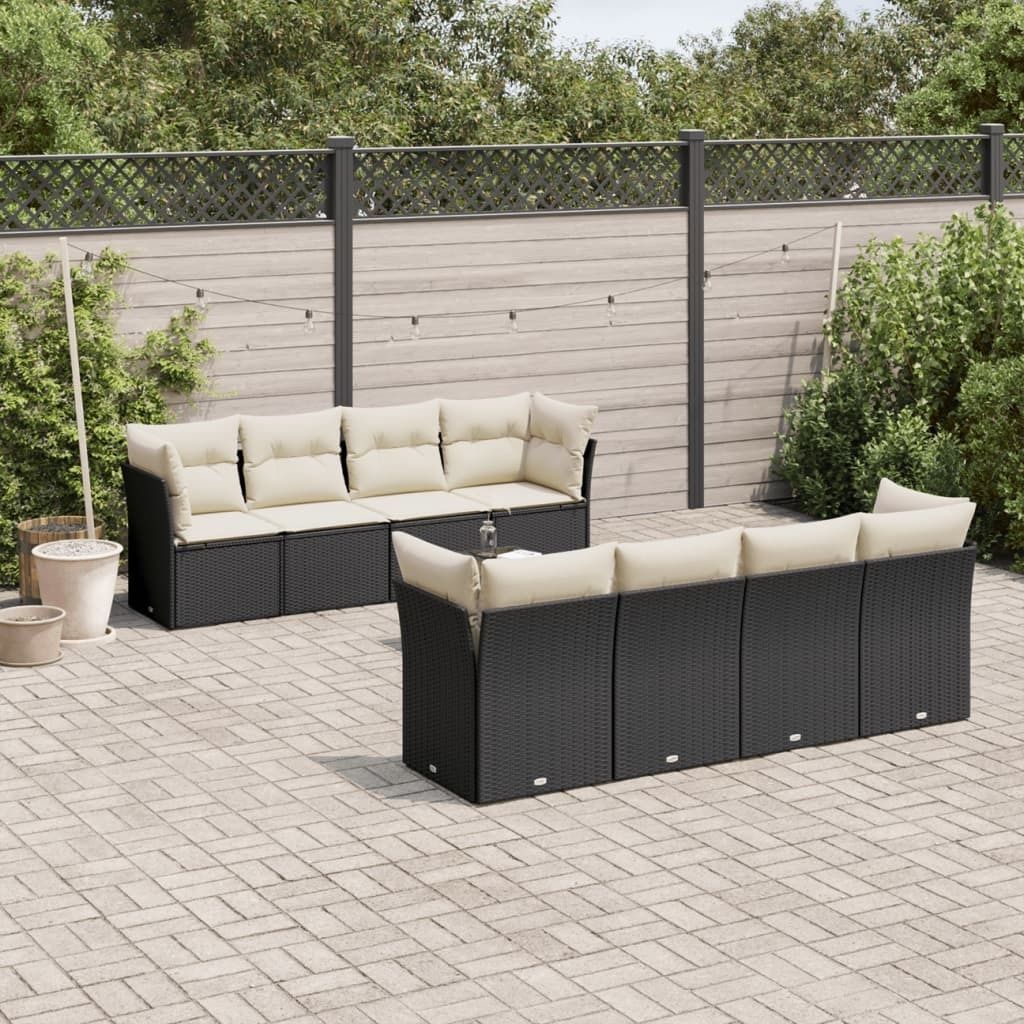 Maison Exclusive - 9-tlg. Garten-Sofagarnitur mit Kissen Schwarz Poly Rattan