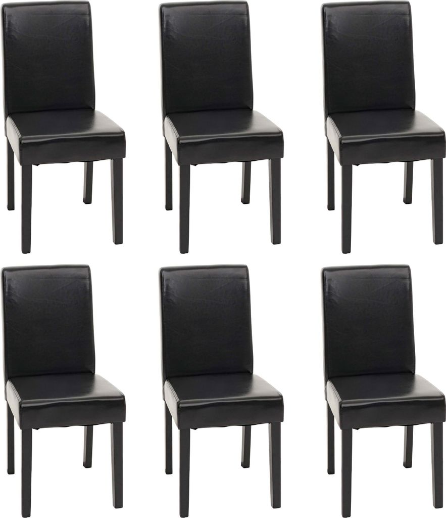6er-Set Esszimmerstuhl Stuhl Küchenstuhl klassisch und zeitlos | HxBxT 90x43x56cm | Sitzhöhe 45cm | Leder | dunkle Beine | Schwarz