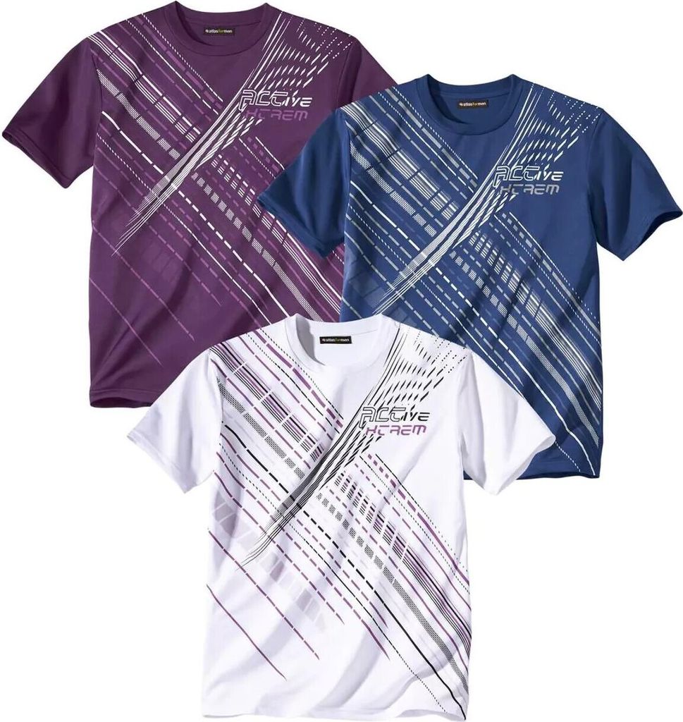 Atlas For Men - T-Shirt für Herren - Sport(3er-Pack) AF1385 (XXL) (Marineblau/Violett/Weiß)