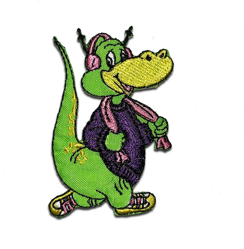 Dino Tier Musik - Aufnäher, Bügelbild, Aufbügler, Applikationen, Patches, Flicken, Zum Aufbügeln, Größe: 6,4 x 4,5 cm