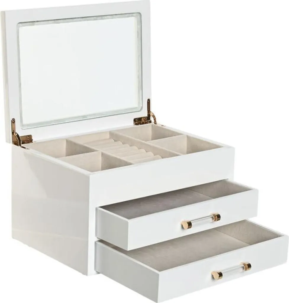 Coffret à bijoux Blanc Crème en Bois MDF et Cristal Home ESPRIT Design