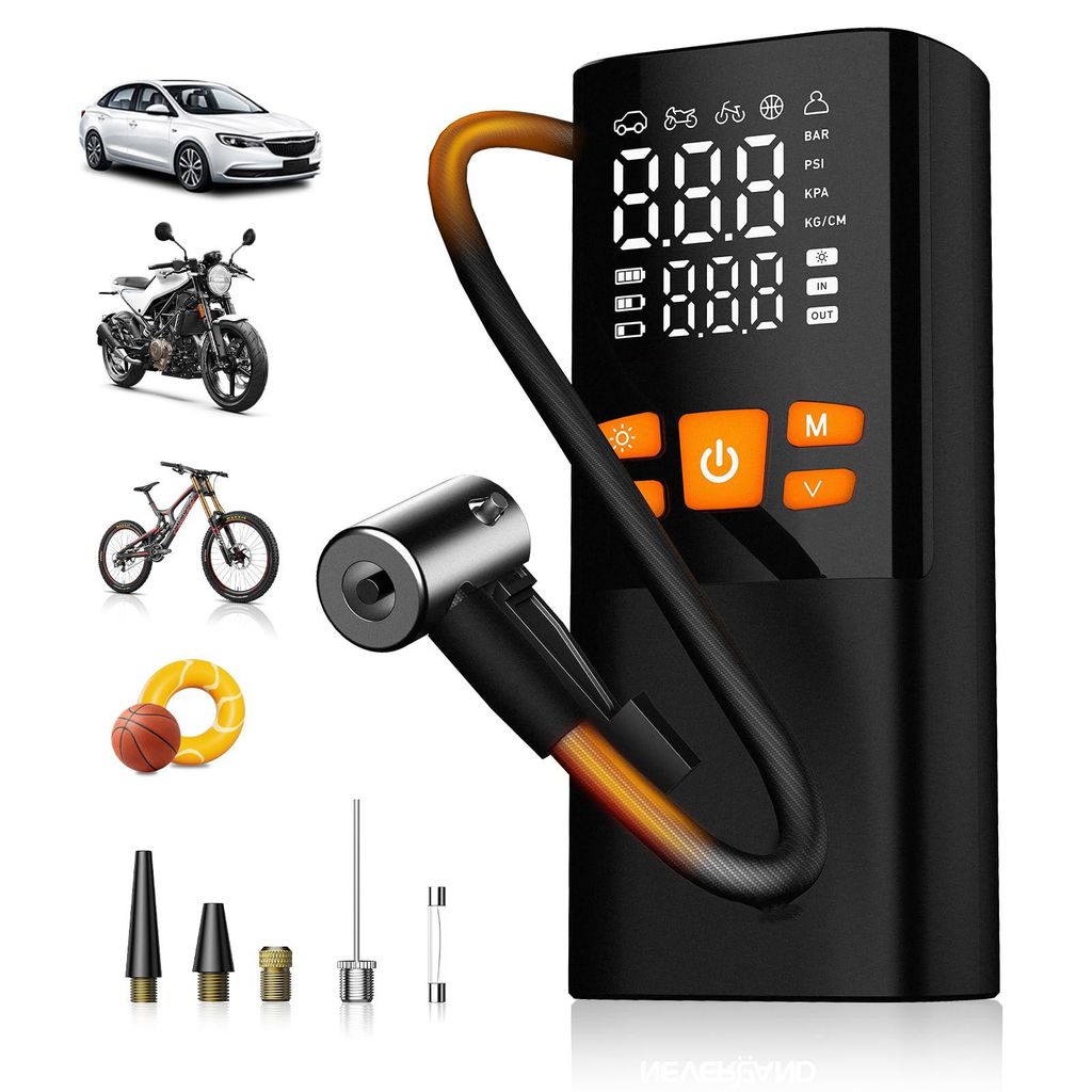 Fahrradpumpe Elektrische Luftpumpe Akku Kompressor - 150 PSI 16000mAh Tragbare Mini Luftpumpe für Auto, Motorrad, Fahrrad & Bälle, mit Manometer