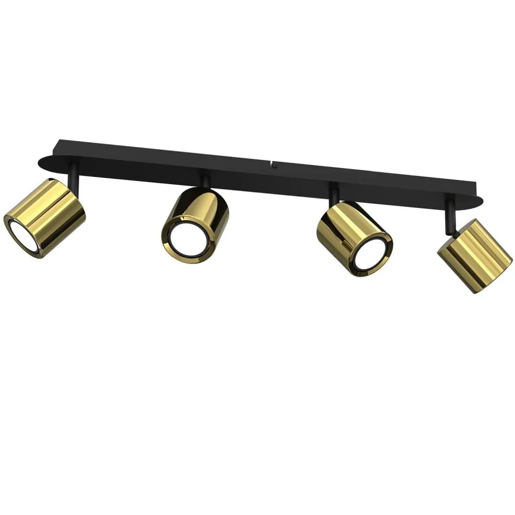 Plafonnier 4 spots orientables en laiton et métal noir Demia Luminex