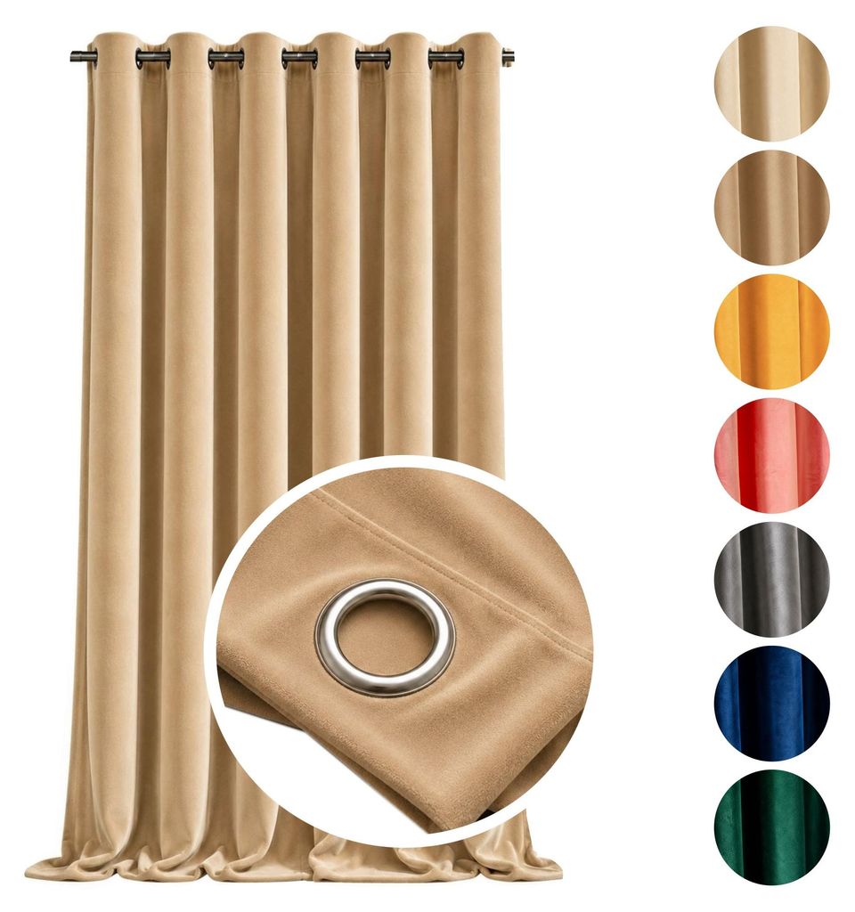 MEBLEODNOWA, Samtvorhang, Samtstoff, Ösenvorhang, Beige, Produktbild 